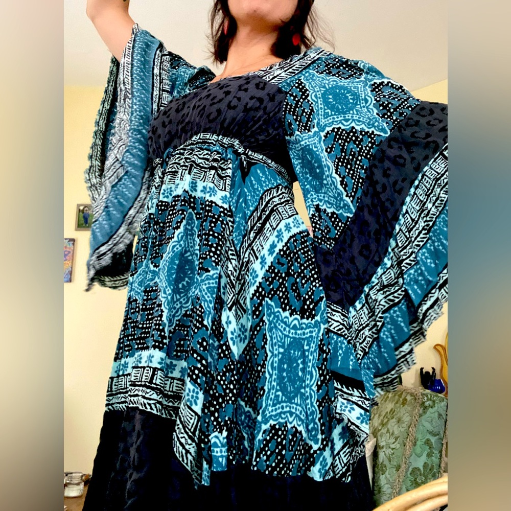 Blue Multi-Pattern Free People Mid-length Dress